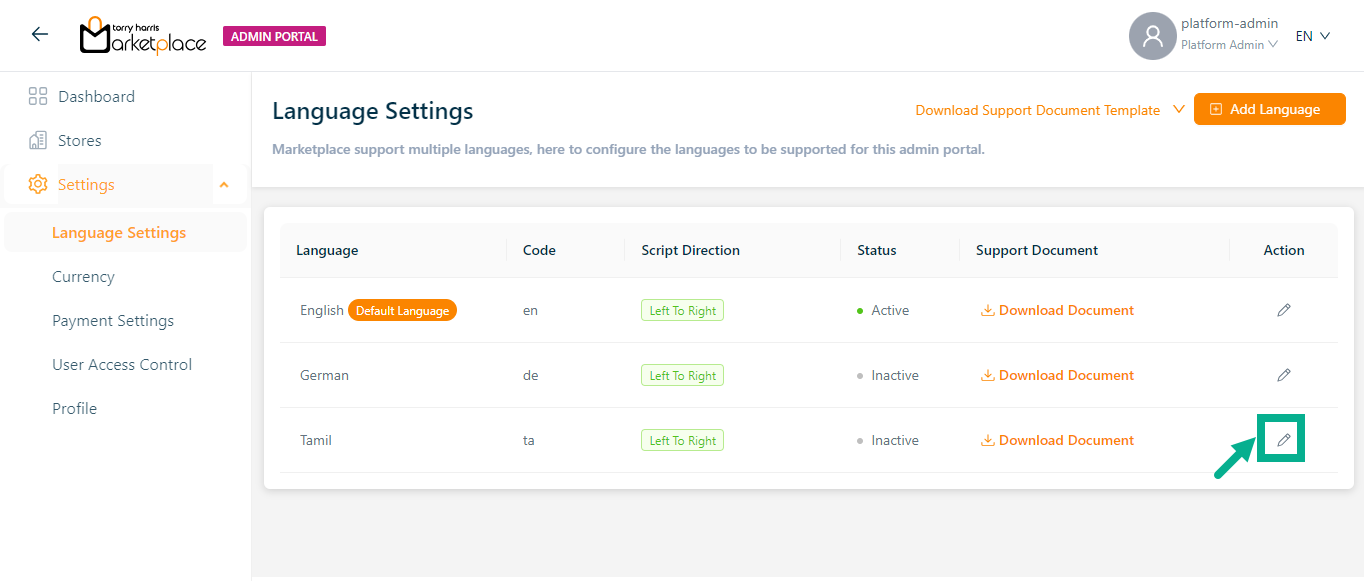 Edit Languages