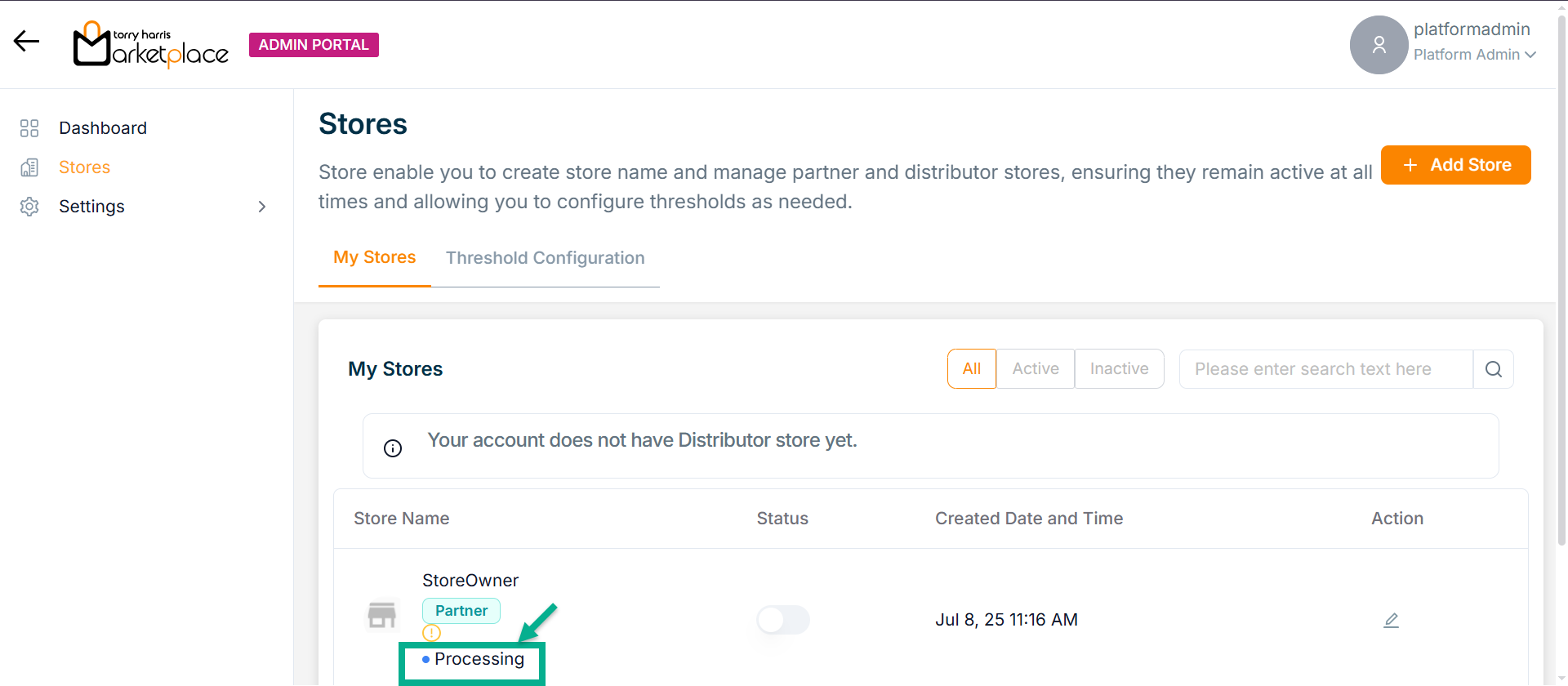 Store Inactive tab