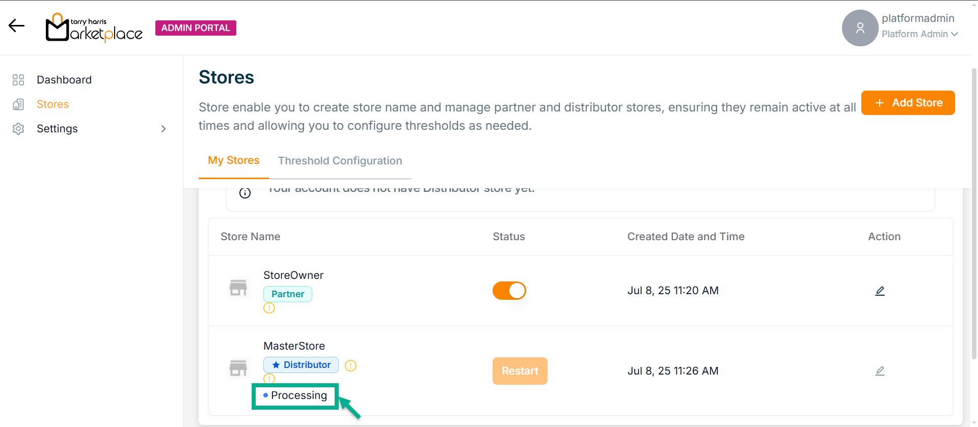 Store Inactive tab