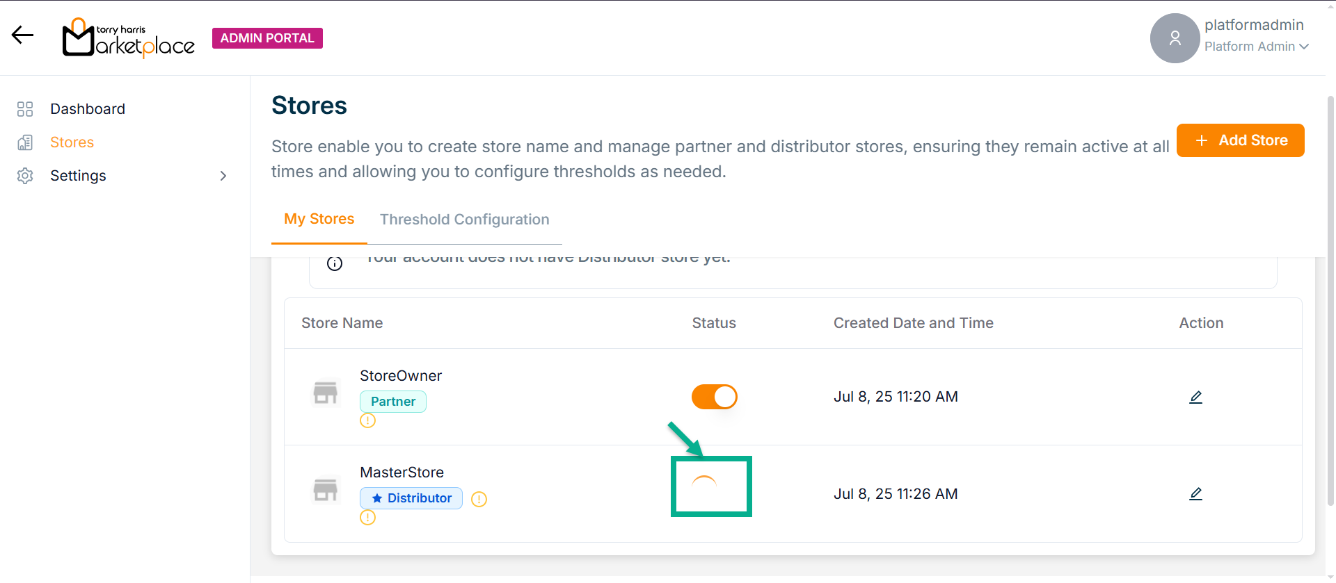 Store Inactive tab